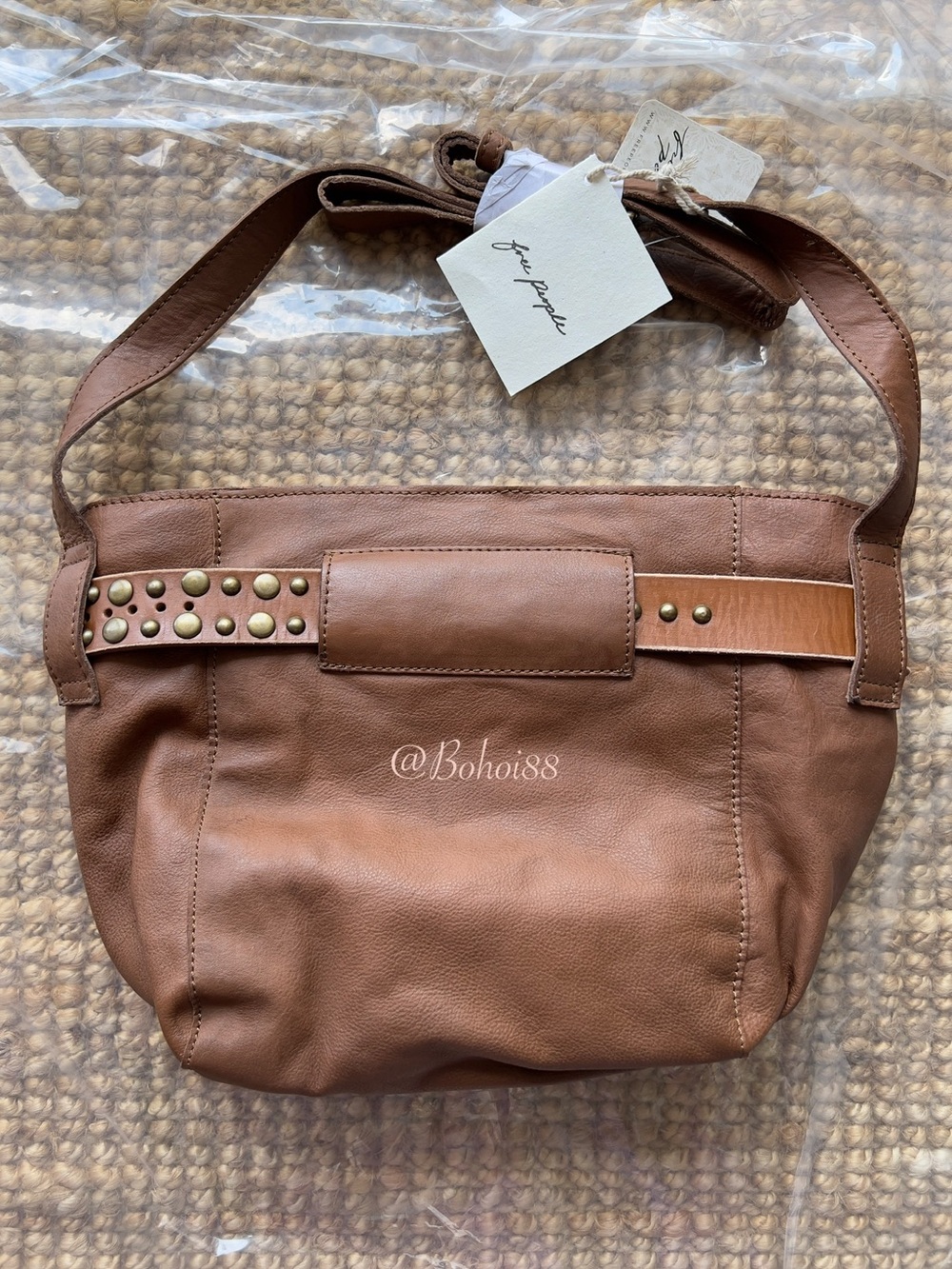 NWT Free People Embellished Belt Bucket Crossbody Bag Leather Studded - Picture 10 of 14